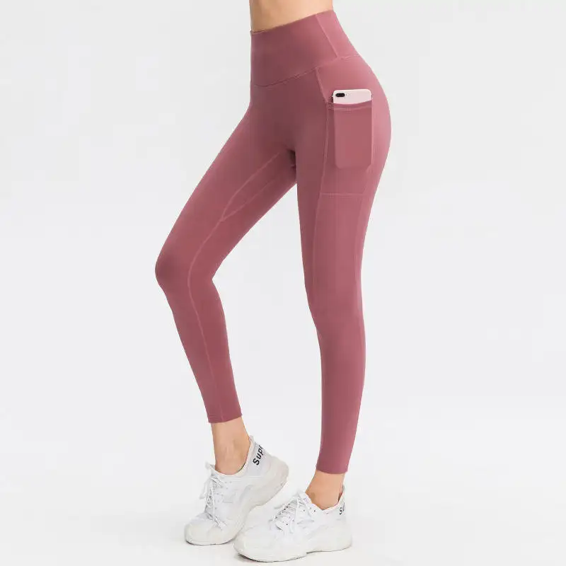 Nouveau Style taille haute Fitness vêtements sport femmes couleur unie serré Gym Yoga pantalon Leggings avec poches