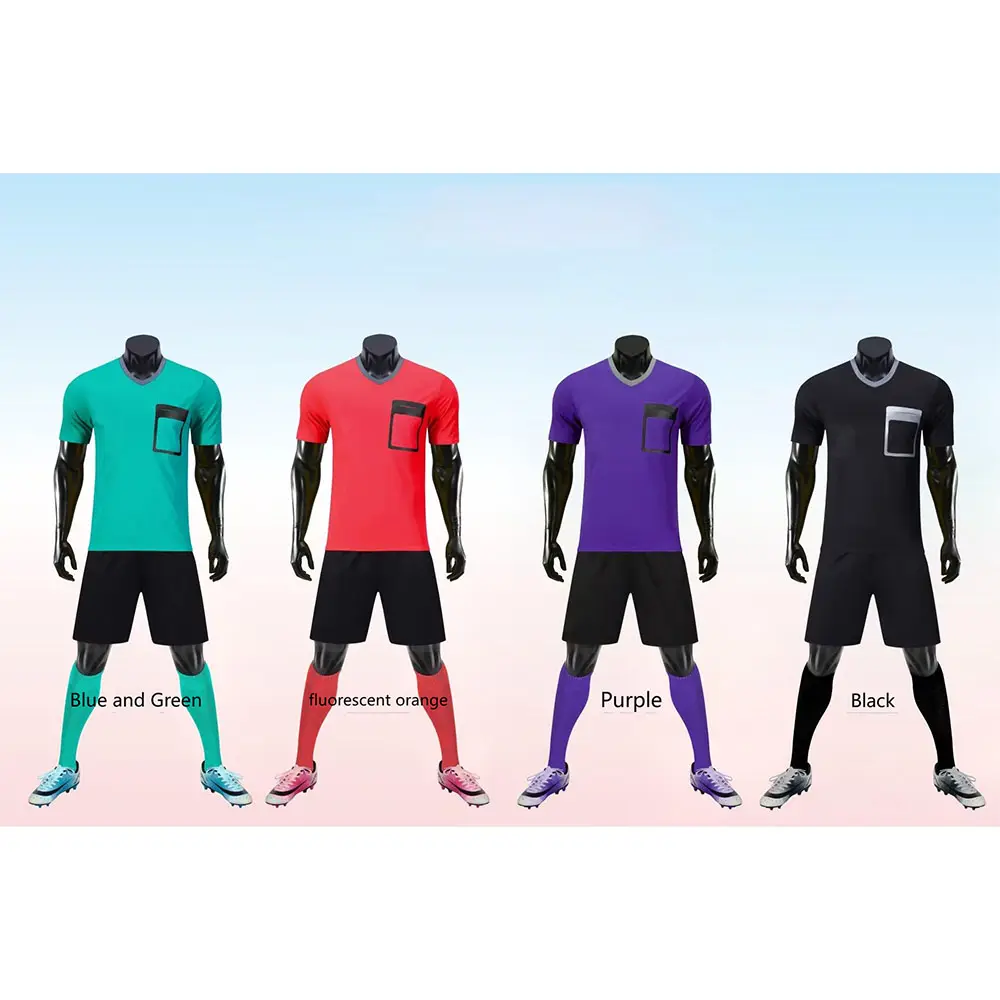 Ensemble d'uniformes d'arbitre de football, drapeau personnalisé 7v7, uniformes de gardien de but de football bon marché pour les équipes