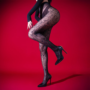 Xu Mi Vine French Retro Jacquard Silk Stockings 5D Sheer Black Women's Pantyhose With Floral Pattern Four Seasons Wear - Product Image 3