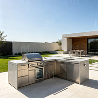 Gabinetes de Cocina Exteriores Personalizados, Sistema de Cocina Integrado con Barbacoa, Gabinete de Acero Inoxidable SUS304 para Proyectos de Hoteles y Resorts