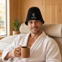 Casquette de bain en feutre noir doux avec logo brodé personnalisé, unisexe, pour hammam, spa, protection contre la chaleur, chapeau de sauna en feutre de laine