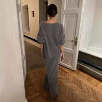 2025 automne hiver Collection paresseux col en v pull queue de poisson jupe ensemble transfrontalier vison tricot Style décontracté longue tenue quotidienne solide