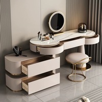 Table de maquillage de luxe en bois massif écologique à poser au sol avec miroir LED, coiffeuse moderne avec tiroirs interchangeables
