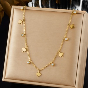Star Pendant Necklace Gold Plated Stainless Steel Chain Bezel Set Diamond Everyday Wear - Product Image 1