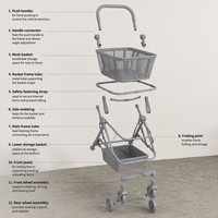 Chariot pliable robuste à 4 roues avec poignée réglable à 8 vitesses pour marché et transport, chariots de courses en aluminium