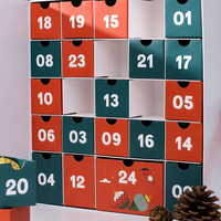 Calendrier de l'Avent de Luxe Style Livre, Boîte en Papier Rouge Orange, 24 Tiroirs Vert Orange Brûlé, Compte à Rebours de Noël, Vente en Gros OEM