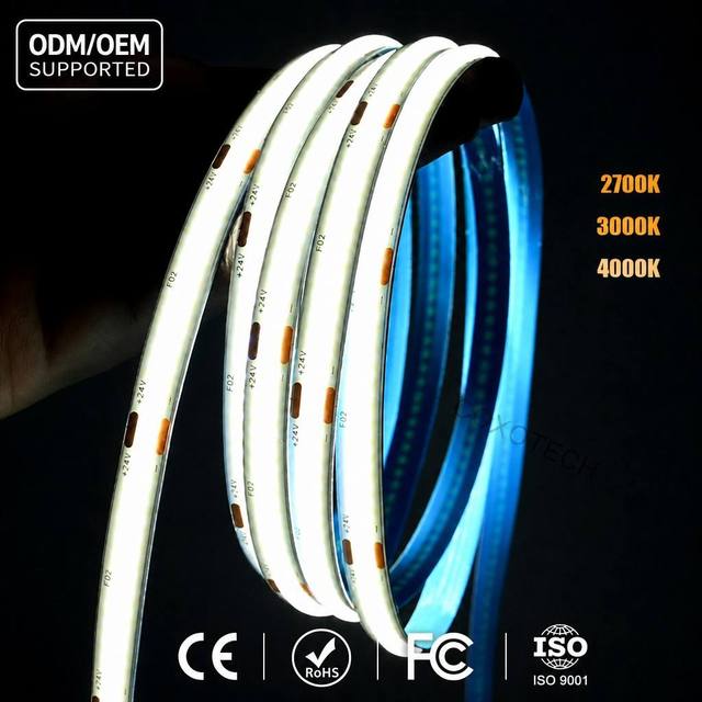 New Hot Sale DC 12v 24v COB LED Light Strip CRI80 Dot-less Waterproof Interior Decoration Plug and Play COB LED Light Strip