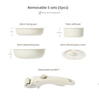 Ensemble d'ustensiles de cuisson antiadhésifs en granit personnalisables en usine, avec poignée amovible, pour cuisinières à gaz et à induction, comprenant une casserole antiadhésive et un ensemble de poêles plates