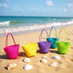 Borsa piccola in paglia di grano 12x14cm, mini tote colorata fatta a mano per donna, accessorio moda - Product Image 2