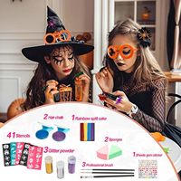 Kit de Maquillage pour Enfants 20 Couleurs à Base d'Eau, Palette de Maquillage, Pochoirs, Design Split Cake, Clips pour Teinture Capillaire, Sûr pour les Fêtes