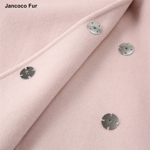 Nuovi arrivi cappotto in Cashmere <span class=keywords><strong>rosa</strong></span> cappotto invernale lungo in lana da donna con collo in pelliccia di volpe staccabile - Product Image 4