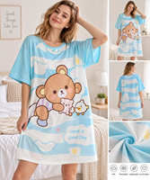 Chemise de nuit ample à manches courtes pour femme, imprimé dessin animé, pyjama d'été doux et respirant, tenue décontractée, vente en gros