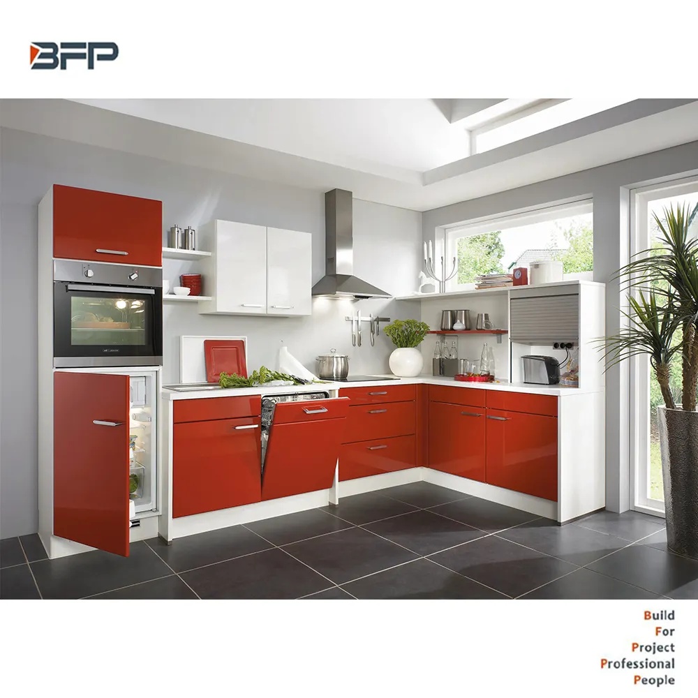 BFP prezzo di fabbrica completo di colore rosso laccato cucina Design armadi moderni armadio da cucina unico