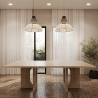Table à manger en marbre travertin Dream Home, plateau rectangulaire, base en dalle à découpe ovale, pierre naturelle cavée, mobilier de salle à manger