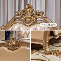 Lit double avec cadre en bois massif de chêne de style européen, coffre de rangement haut et revêtement en cuir de vachette, pour chambre principale de villa de luxe