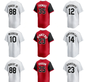 Maillot de baseball unisexe en polyester 100 % à rayures fines, idéal pour Chicago # 88 Luis Robert Jr. # 35 Frank Thomas Transfert thermique - Product Image 1