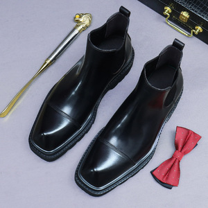 High-quality Chelsea boots for men thick-soled genuine leather, high-top, retro mid-calf <b>style</b>, English casual <b>style</b> <b>shoes</b> - Product Image 4