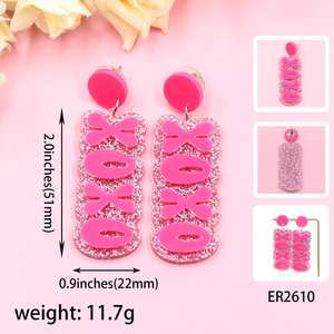 Boucles d'oreilles pendantes en acrylique découpé au laser plaqué titane <span class=keywords><strong>XOXO</strong></span> pour la Saint-Valentin, logo personnalisable - Bijoux tendance pour les occasions spéciales - Product Image 2