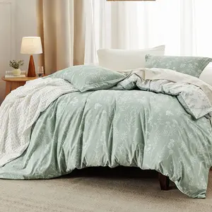 Queen Comforter Green Comforter Cute Floral Bedding Comforter Sets 3 Pieces Reversible Flowers Botanical Soft Bed Set