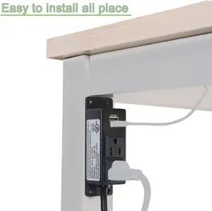 Power Strip With USB Ports Wall Mounted Power Strip Flat Plug 2AC Outlet 2 USB Extension Cord For Desktop Desk Workbench