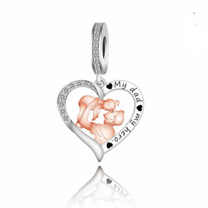 Breloque en argent 925 pour bracelet Fit Original Pan, <span class=keywords><strong>père</strong></span> et fille, <span class=keywords><strong>mon</strong></span> <span class=keywords><strong>père</strong></span>, <span class=keywords><strong>mon</strong></span> <span class=keywords><strong>héros</strong></span>, pour femmes, fabrication de bijoux commémoratifs - Product Image 1