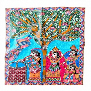 Pintura Madhubani Cultural de Bihar sobre Metal - Decoración de Pared de Arte Folclórico Hecha a Mano en 3D - Product Image 1