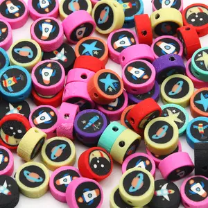 10mm Round Clay Beads Planet Rocket Space Station Space Series Polymer Loose Beads For DIY Kids Jewelry Making Necklace Bracelet