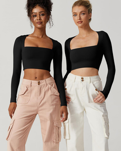 Gran oferta, Sujetador deportivo de compresión para Fitness, Top para <span class=keywords><strong>mujer</strong></span>, logotipo personalizado, cuello cuadrado, entrenamiento de secado rápido, Yoga, Top corto ajustado, ropa deportiva - Product Image 4