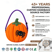 Tas Tangan Wanita Mewah Elegan Halloween Kasual Sehari-hari Chic Berbahan Nilon Berlapis Oranye Hitam dengan Ritsleting, OEM Custom
