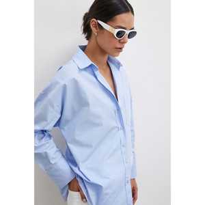 เสื้อเชิ้ตโอเวอร์ไซส์ทรงบอยเฟรนด์สีน้ำเงิน ผ้าป๊อปลิน กระเป๋าเดียว ติดกระดุม เสื้อผู้หญิงจาก Acne Studios - Product Image 1