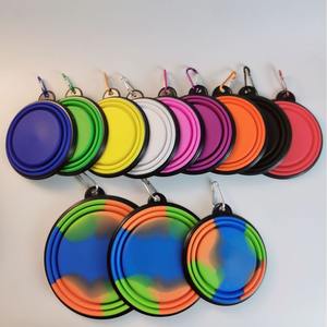 Mangkuk anjing silikon lipat portabel Logo kustom ramah lingkungan baskom anjing gantung rumah tangga untuk perlengkapan rumah minum luar ruangan polos - Product Image 1