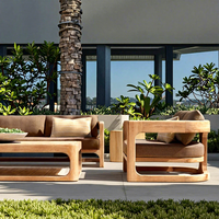 Canapé d'extérieur moderne de luxe en teck massif imperméable, ensemble de meubles de jardin et de patio