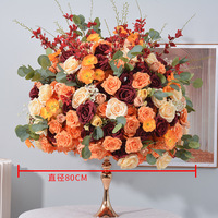 Boule de fleurs artificielles aspect naturel Orange Brûlé Bourgogne, Centre de table de luxe pour mariage, décoration de vitrine, événements et maison