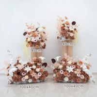 NEU Handgefertigte Kaffeebraune und Rosa Seidenblumen Luxuriöse Bodendekoration für Hochzeiten Rosenarrangement Hotel-Szenendekoration Bankett-Requisiten