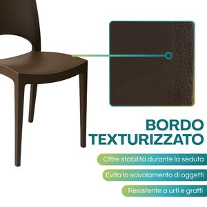 Sedie da Giardino in Polipropilene Color Moka 47x51x80 Cm Impilabili Senza Braccioli per Esterni - Product Image 3