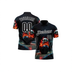 Custom Men's Black Polo <b>Shirt</b> With Skulls <b>Flame</b> Print Short Sleeve Breathable Polyester Sporty Moto Style - Product Image 1