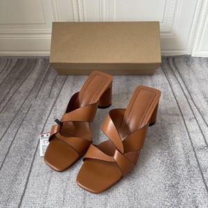 New Style Casual Women's Brown Block Heel <b>Sandals</b> - Minimalist Square Toe, Open-Toe, Outdoor-Wearable High-Heel Slides - Product Image 2