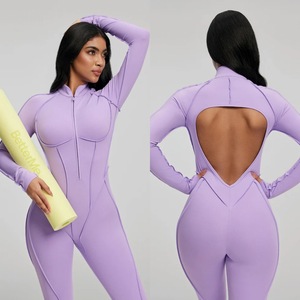 Haiyun <span class=keywords><strong>Mono</strong></span> de compresión personalizado para entrenamiento y yoga, de <span class=keywords><strong>manga</strong></span> <span class=keywords><strong>larga</strong></span>, sin espalda, con cremallera frontal, para gimnasio y fitness - Product Image 1