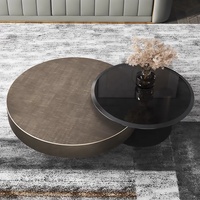 Ensemble de Tables Basses Classiques de Luxe Italiennes en Verre et Acier Carbone pour Salon, et Table Basse Ronde en Acier Inoxydable Doré