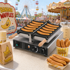 Machine à gaufres commerciale électrique <span class=keywords><strong>pas</strong></span> chère en forme de banane 1800W, 5 empreintes, antiadhésive, en acier inoxydable, pour snacks - Product Image 1