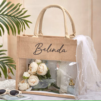 Recién llegado, diseño de logotipo personalizado, bolsa de yute de playa transparente impermeable para boda