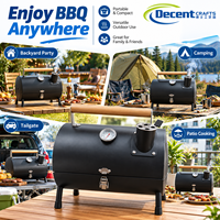 Barbecue portable au charbon de bois avec poignée en bois, thermomètre, cheminée, loquet et pieds – Barbecue de table