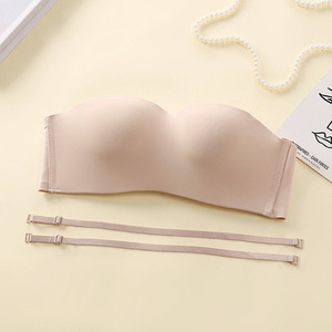 Top sin tirantes <span class=keywords><strong>con</strong></span> correa de hombro desmontable, antideslizante, <span class=keywords><strong>con</strong></span> efecto push-up, sin costuras, invisible, sexy, sin <span class=keywords><strong>aros</strong></span>. - Product Image 2