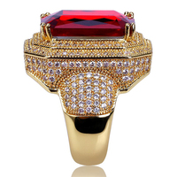 Hip Hop Männer Iced Out Ruby Ring Red Lab Diamant Edelstein Ring für Männer
