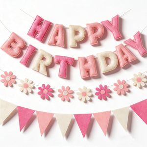 Guirnalda de Flores y Banderines de Feliz Cumpleaños DAMAI, Juego de Banderines de Fieltro, Decoraciones de Feliz Cumpleaños, Artículos Coloridos para Fiestas de Cumpleaños - Product Image 1
