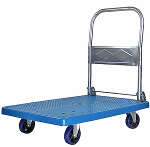 Chariot à plateforme pliable en plastique bleu pour entrepôt ménager, 4 roues, 650*1100mm, chariot à main, 500kg - Product Image 1
