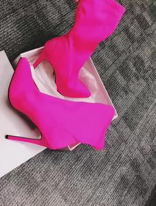 Stivaletti Medi in Tessuto Elasticizzato a Punta con <span class=keywords><strong>Tacco</strong></span> a Spillo Alto, Taglie Grandi 35-43, <span class=keywords><strong>Stivali</strong></span> da Donna - Product Image 5