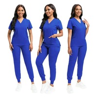 2026 Niaahinn Ensemble d'uniformes médicaux pour hôpital, vente en gros, respirant, en Spandex extensible, col en V, pantalon jogger, pour infirmières