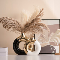 Vase doré de luxe moderne, vase en céramique bicolore haut de gamme, arrangements floraux pour le salon, décoration de la maison