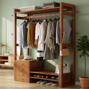 Modern Solid Wood Coat Rack with <b>Hooks</b> and <b>Shelves</b> Freestanding Multipurpose Storage for Bedroom Living Room Furniture - Product Image 3